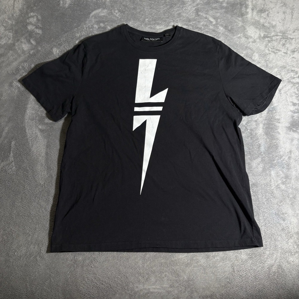 Neil Barrett Lightning Bolt T-Shirt Men's XL Black Shirt White Bolt Graphic Tee